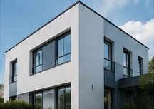 Modernes weißes Haus mit großen Fenstern – Inspirationsbeispiel