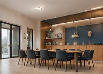 Essbereich mit dunklen Wänden und Holzdetails – Inspirationsbeispiel