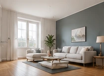 Wohnzimmer mit sanfter grüner Akzentwand – Inspirationsbeispiel